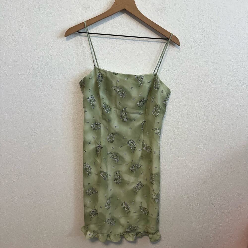 Vintage VTG Rampage Square Neck Sleeveless Ruffle Hem Floral Mini Dress Green 7